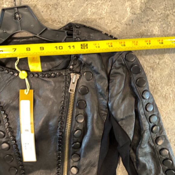 Catherine Malandrino 123JL03 Jacket Noir Cropped Lambskin Leather Black Stud NEW - Picture 14 of 14